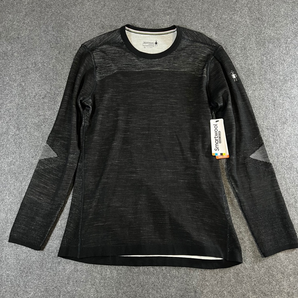 Smartwool Mens Intraknit Thermal Merino Base Layer Crew Black White Large NEW